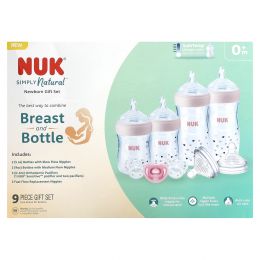 NUK, Simply Natural Bottle with SafeTemp, подарочный набор для новорожденных, от 0 месяцев, 9 шт.