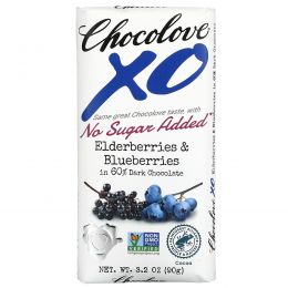 Chocolove, XO, Elderberries & Blueberries In 60% Dark Chocolate, 3.2 oz (90 g)