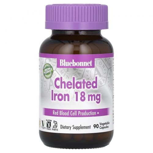 Bluebonnet Nutrition, Хелатированное железо, 18 мг, 90 капсул в растительной оболочке