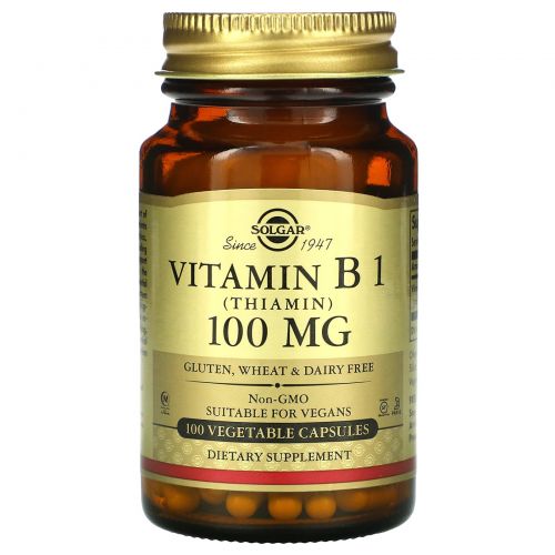 Solgar, Витамин B1, 100 мг, 100 растительных капсул