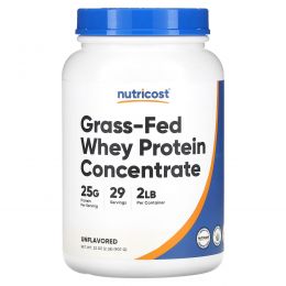 Nutricost, концентрат сывороточного протеина от коров травяного откорма, без вкусовых добавок, 907 г (2 фунта)