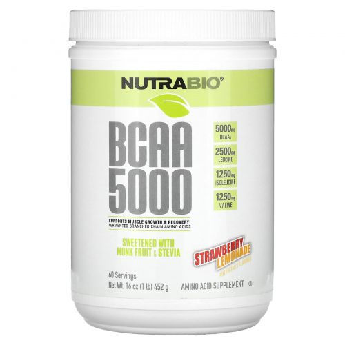 Nutrabio Labs, BCAA 5000, клубничный лимонад, 452 г (1 фунт)