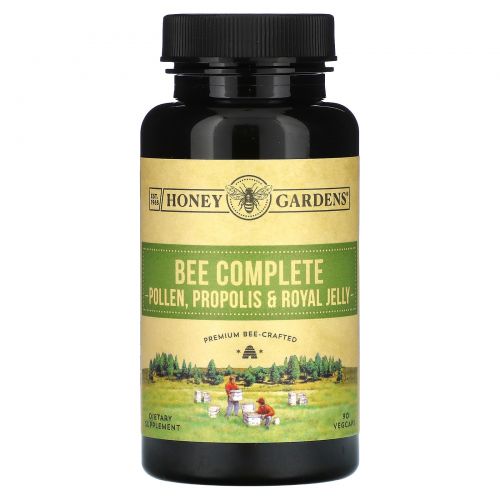 Honey Gardens, Bee Complete, пыльца, прополис и маточное молочко, 90 растительных капсул