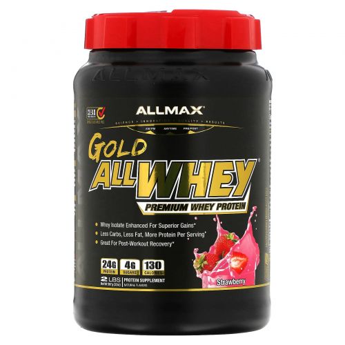 ALLMAX Nutrition, AllWhey Gold, 100% Whey Protein + Premium Whey Protein Isolate, Strawberry, 2 lbs (907 g)