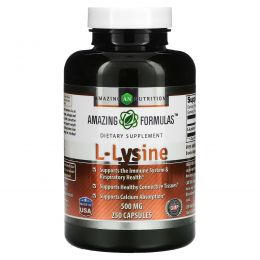 Amazing Nutrition, L-лизин, 500 мг, 250 капсул