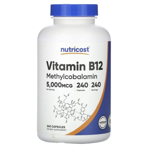 Nutricost, витамин B12, 5000 мкг, 240 капсул