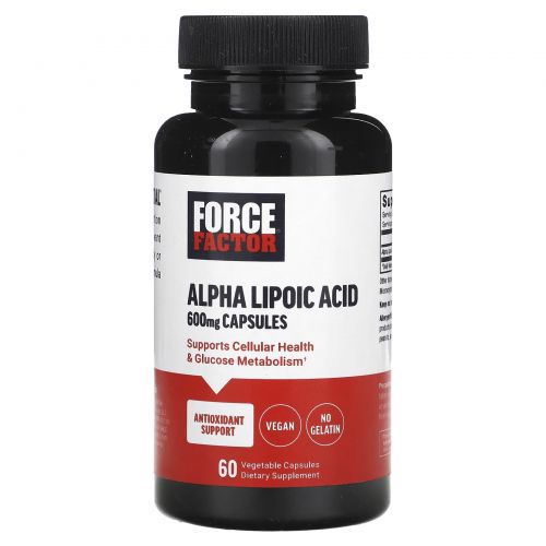 Force Factor, альфа-липоевая кислота, 600 мг, 60 вегетарианских капсул