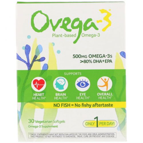 Ovega-3, Ovega-3 Omega-3s DHA + EPA, 500 mg, 30 Vegetarian Softgels