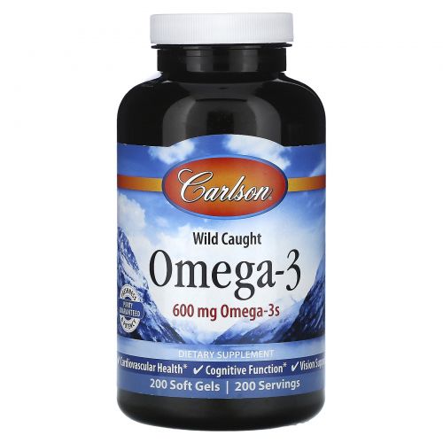 Carlson, Омега-3 из дикой рыбы, 600 мг, 200 мягких таблеток