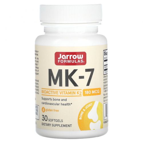 Jarrow Formulas, MK-7, Most Active Form of Vitamin K2, 180 mcg, 30 Softgels