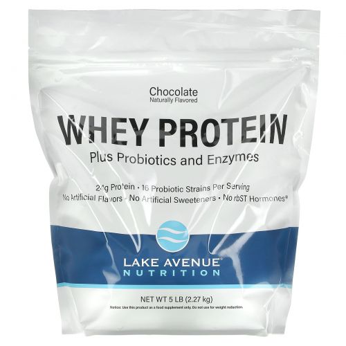 Lake Avenue Nutrition, Whey Protein + Probiotics, Chocolate Flavor, 5 lb (2270 g)