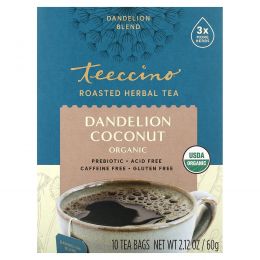 Teeccino, Organic Roasted Herbal Tea, Dandelion Coconut, Caffeine Free, 10 Tea Bags, 2.12 oz (60 g)