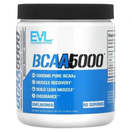 EVLution Nutrition, BCAA 5000, Без Вкусовых Добавок, 10,6 унций (300 г)