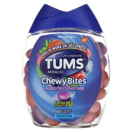 Tums, Антацид, жевательные таблетки, усиленное действие, ягодное ассорти, 60 жевательных таблеток