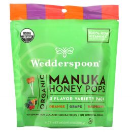 Wedderspoon, Organic Manuka Honey Pops For Kids, Variety Pack, 24 Count, 4.15 oz