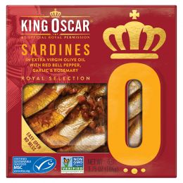 King Oscar, Sardines In Extra Virgin Olive Oil With Red Bell Pepper, Garlic, Rosemary & Hot Chili, 3.75 oz (106 g)