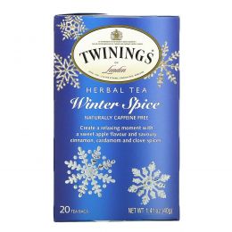 Twinings, Травяной чай, Winter Spice, естественным образом не содержит кофеин, 20 чайных пакетиков, 1,41 унций (40 г)